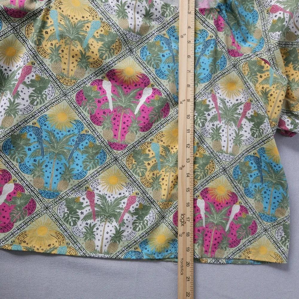 LOFT XL Puff Sleeve Square Neck Top Tropical Print Multicolor Boho Blouse Cotton